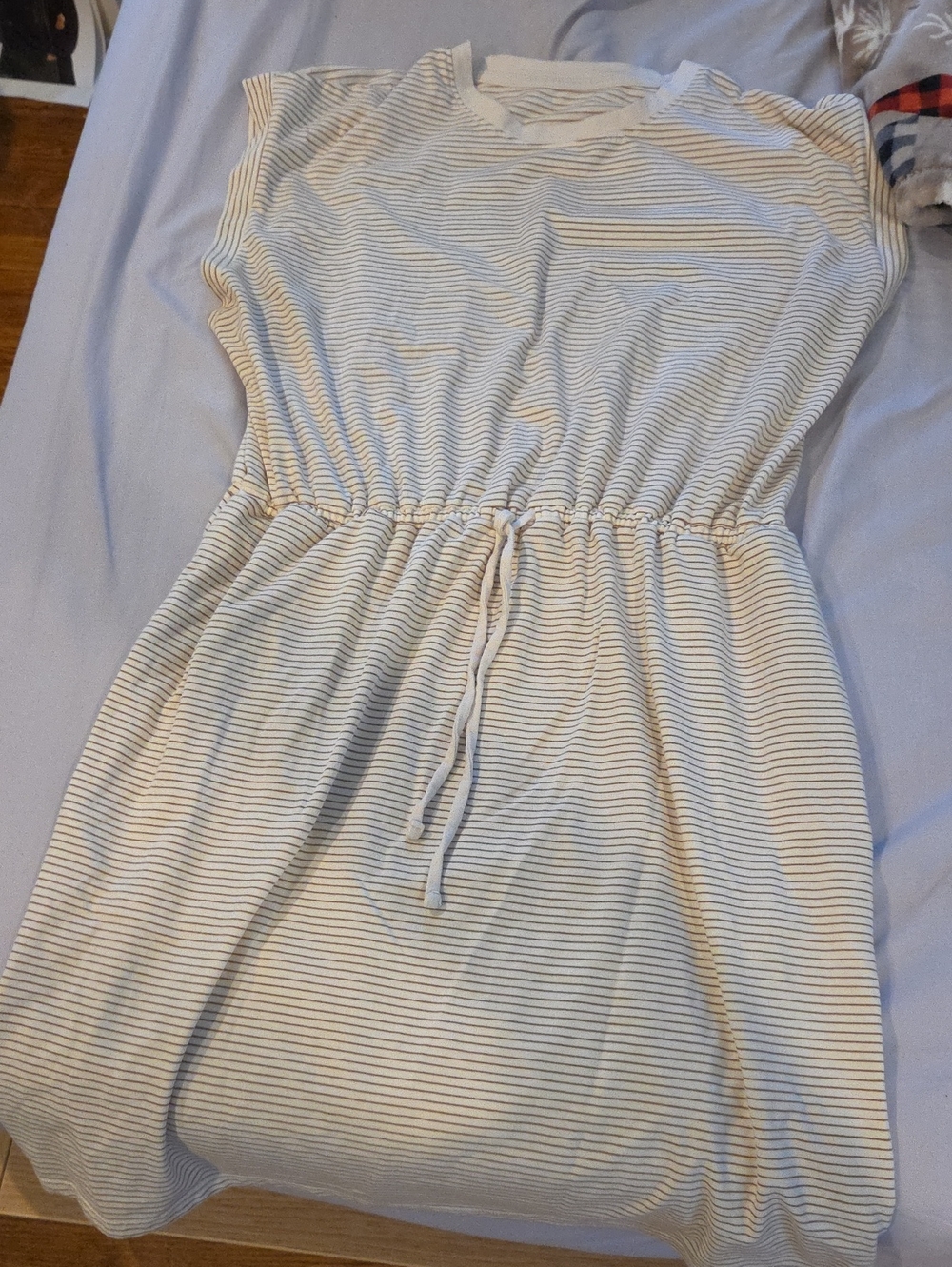 a new day Cream and Navy Striped Midi Drawstring Waist Dress